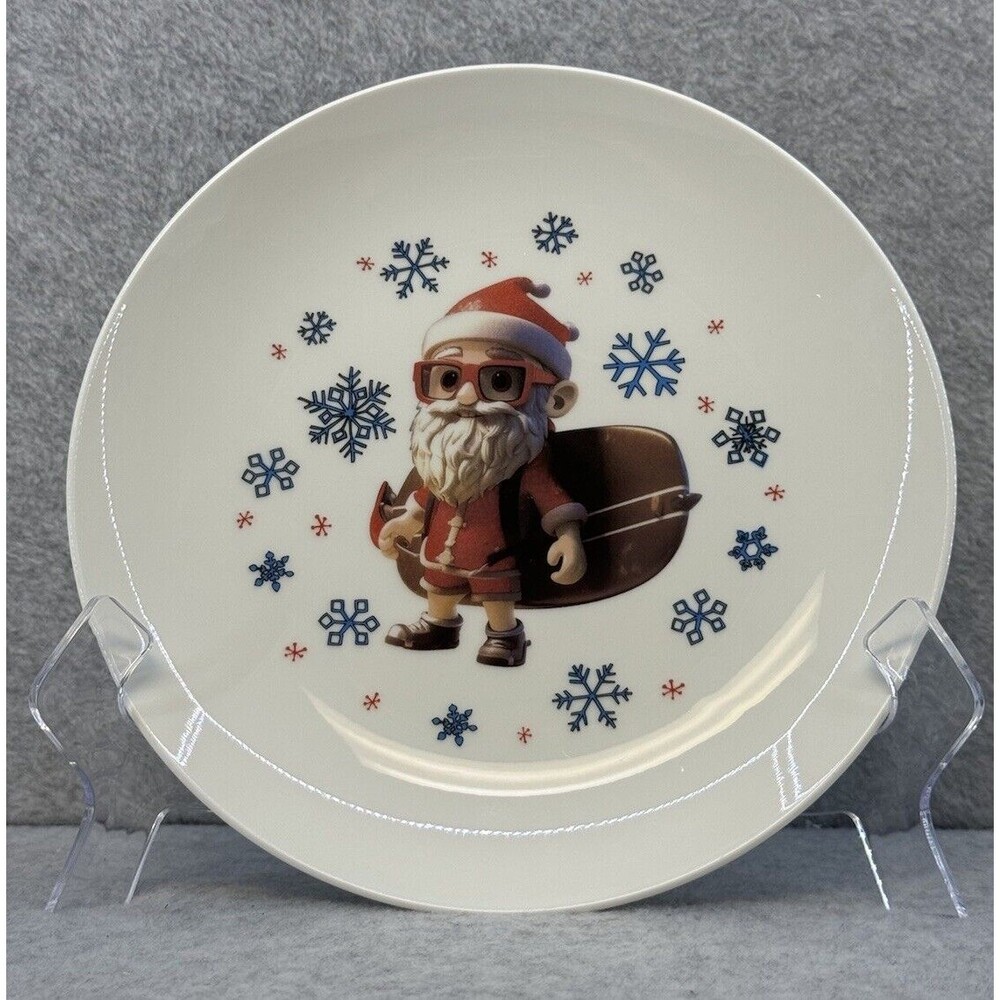 Christmas Santa Surfing Santa Dessert Plate Set of 4‎